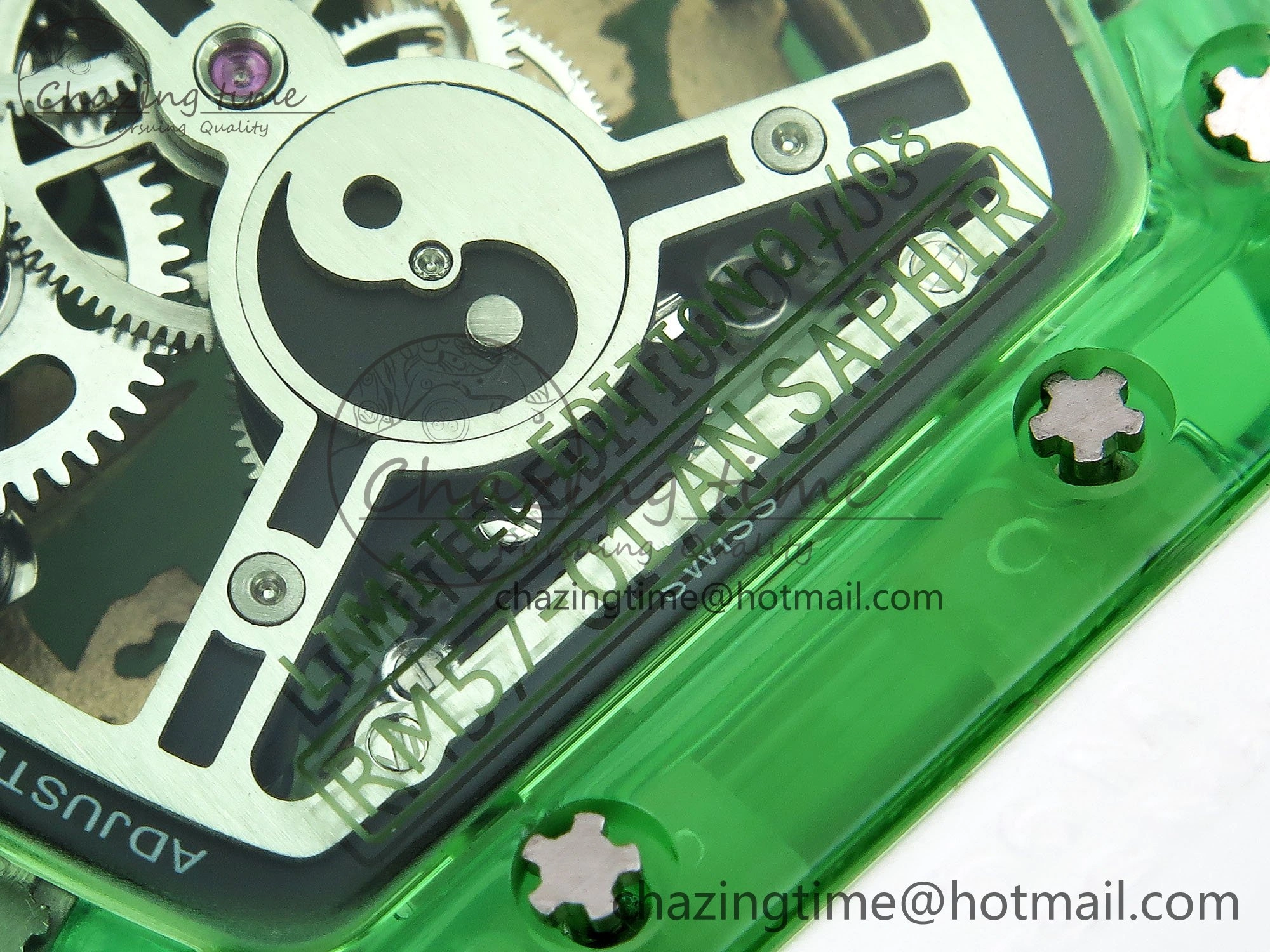 Bright RM57 Green Transparent Tourbillon RMF Best Edition Gold Dragon Eagle Dial on White Rubber Strap 9297