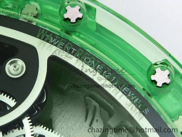 RM57 Green Transparent Tourbillon RMF Best Edition Silver Dragon Eagle Dial on White Rubber Strap WellDesigned 9299