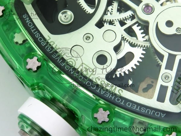 RM57 Green Transparent Tourbillon RMF Best Edition Silver Dragon Eagle Dial on White Rubber Strap WellDesigned 9299
