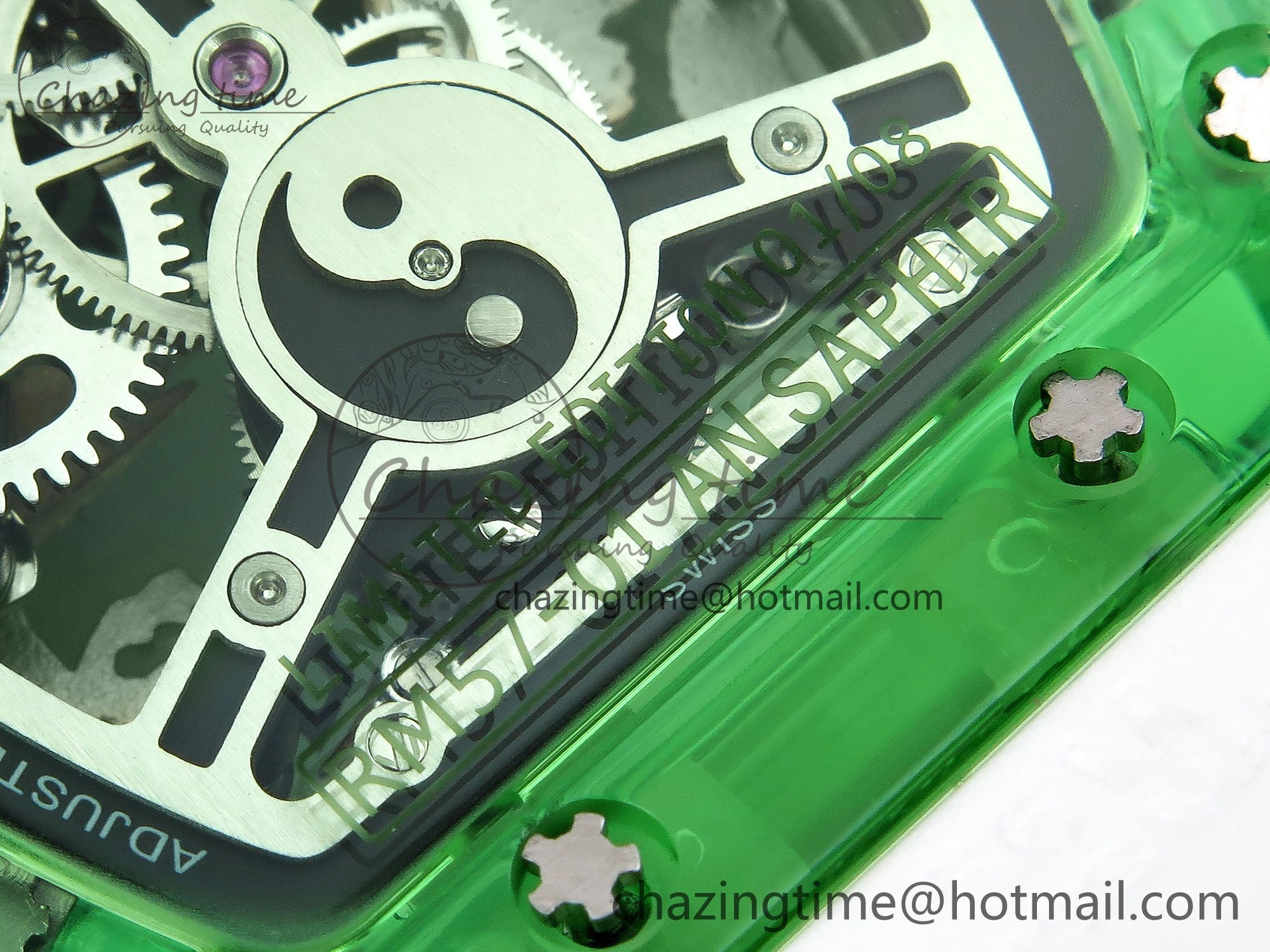 RM57 Green Transparent Tourbillon RMF Best Edition Silver Dragon Eagle Dial on White Rubber Strap WellDesigned 9299