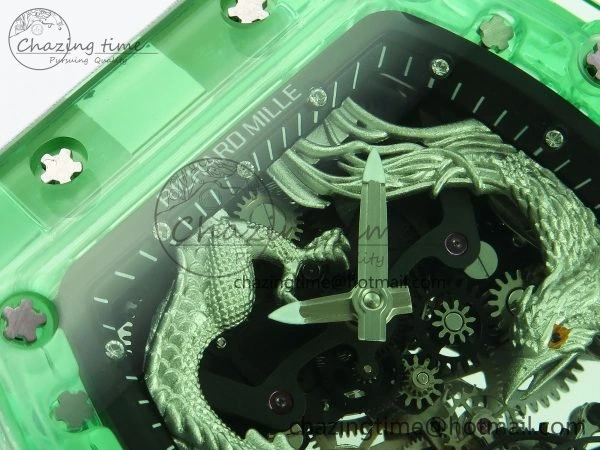 RM57 Green Transparent Tourbillon RMF Best Edition Silver Dragon Eagle Dial on White Rubber Strap WellDesigned 9299