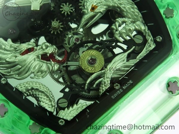 RM57 Green Transparent Tourbillon RMF Best Edition Silver Dragon Eagle Dial on White Rubber Strap WellDesigned 9299