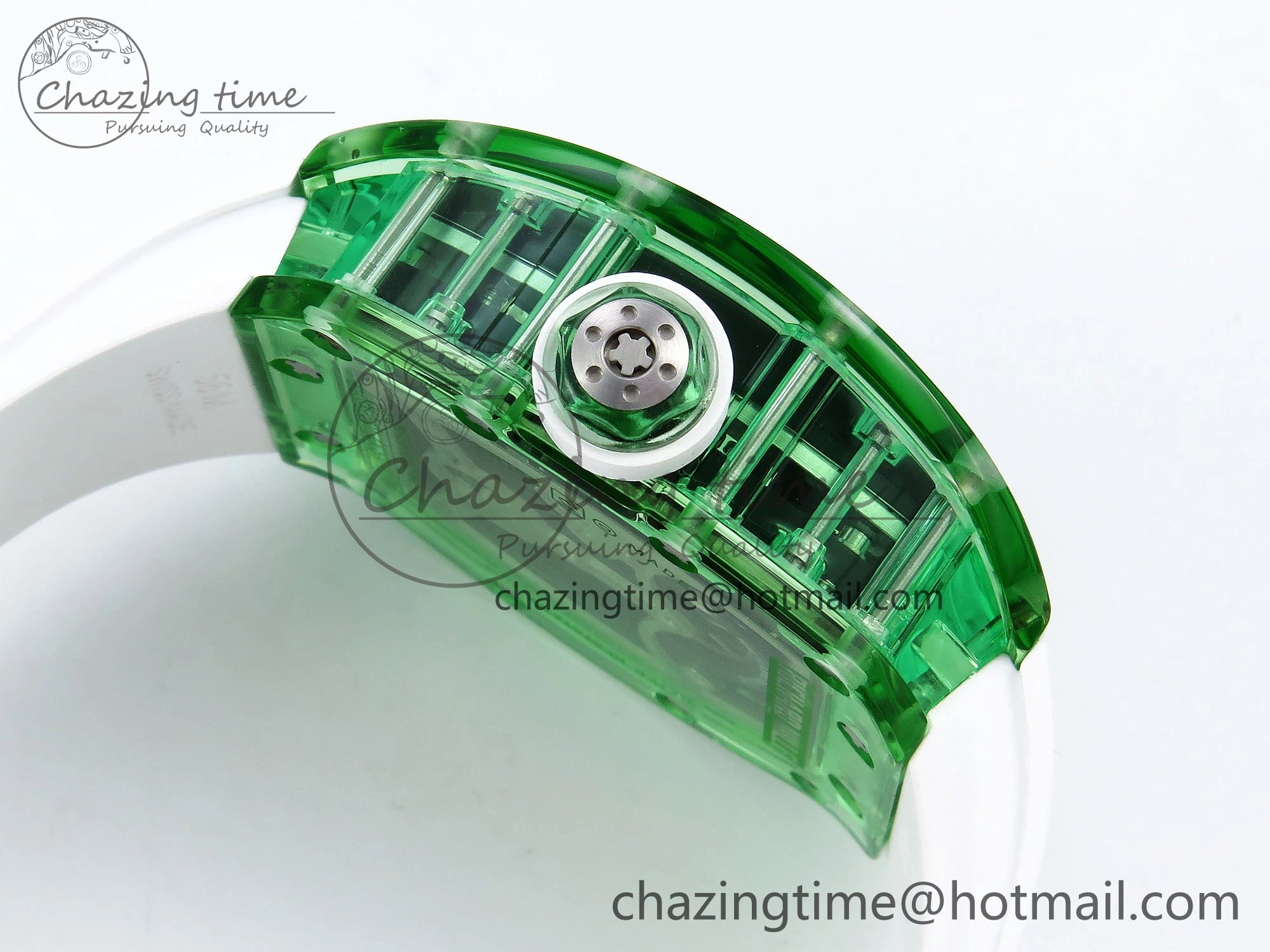 RM57 Green Transparent Tourbillon RMF Best Edition Silver Dragon Eagle Dial on White Rubber Strap WellDesigned 9299