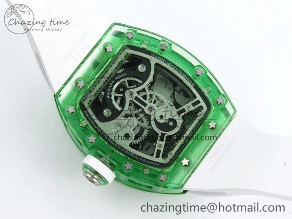 RM57 Green Transparent Tourbillon RMF Best Edition Silver Dragon Eagle Dial on White Rubber Strap WellDesigned 9299