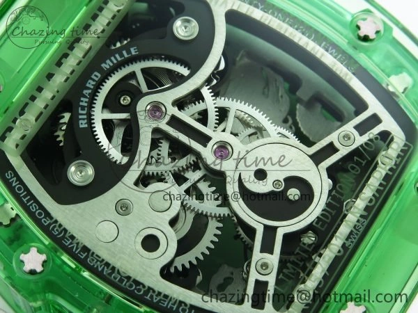 RM57 Green Transparent Tourbillon RMF Best Edition Silver Dragon Eagle Dial on White Rubber Strap WellDesigned 9299