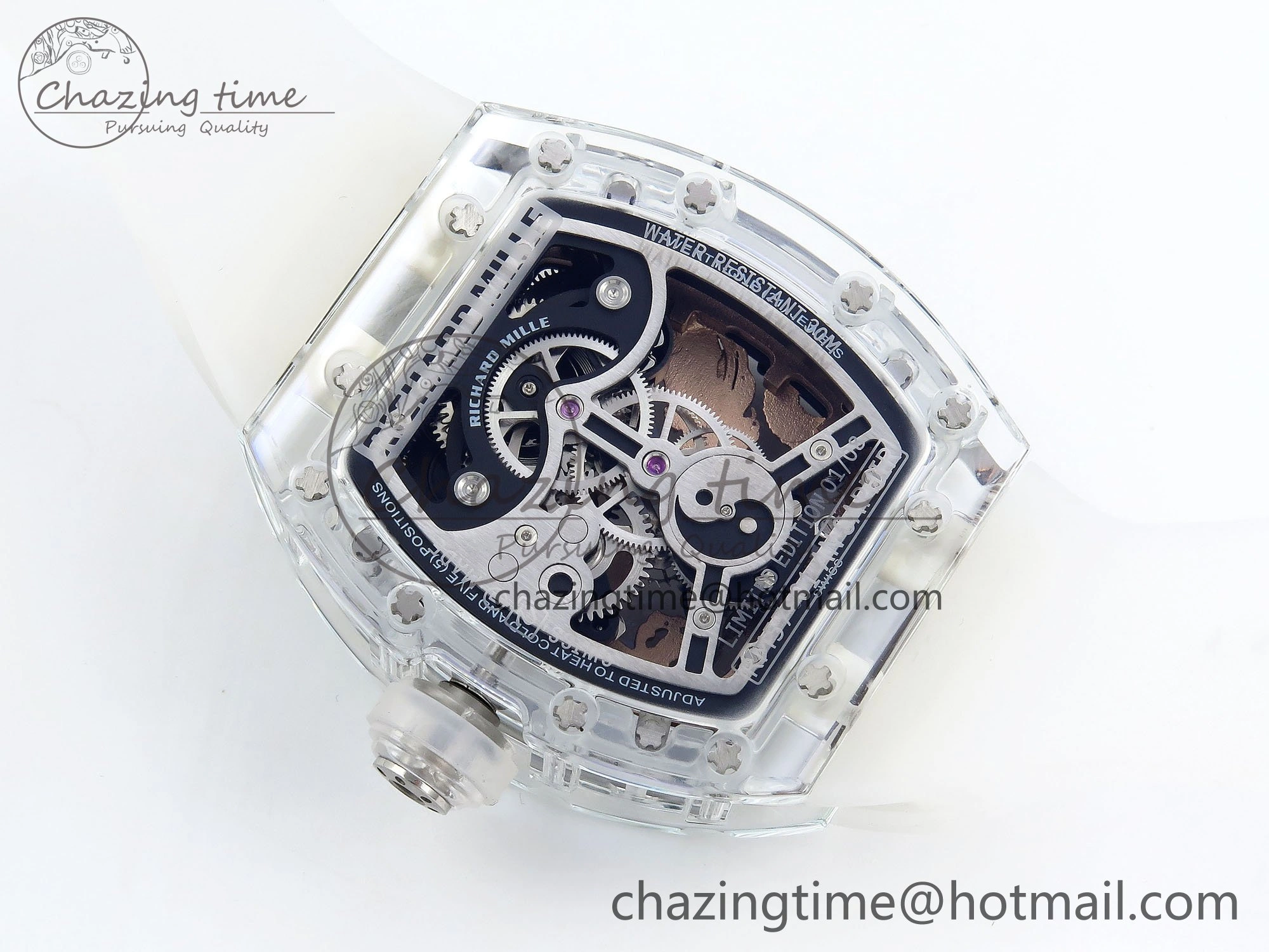 RM57 Transparent Tourbillon RMF Best Edition Gold Dragon Eagle Dial on Transparent Rubber Strap Durable 9298