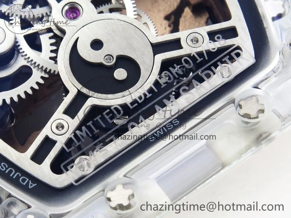 RM57 Transparent Tourbillon RMF Best Edition Gold Dragon Eagle Dial on Transparent Rubber Strap Durable 9298