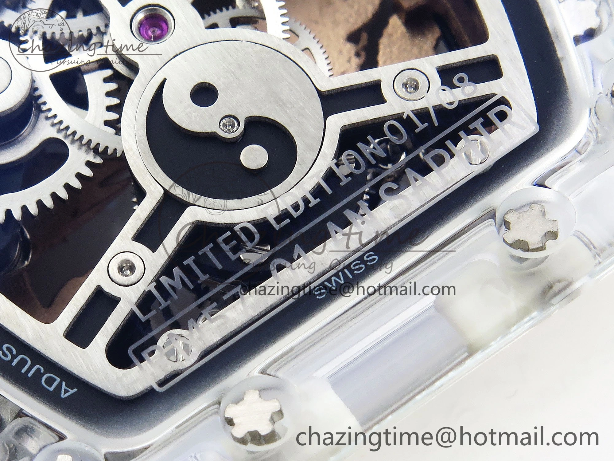 RM57 Transparent Tourbillon RMF Best Edition Gold Dragon Eagle Dial on Transparent Rubber Strap Durable 9298