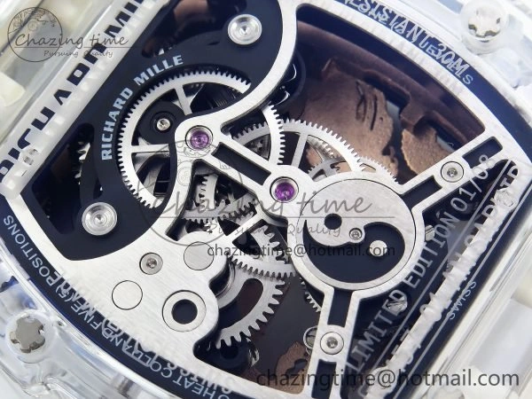 RM57 Transparent Tourbillon RMF Best Edition Gold Dragon Eagle Dial on Transparent Rubber Strap Durable 9298
