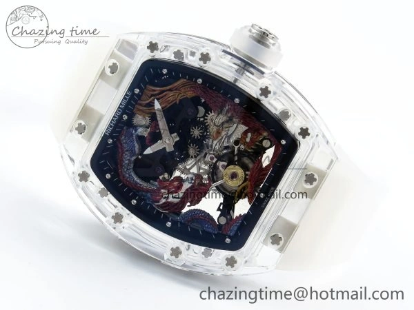 RM57 Transparent Tourbillon RMF Best Edition Red Dragon Eagle Dial on Transparent Rubber Strap NewStyle 9296