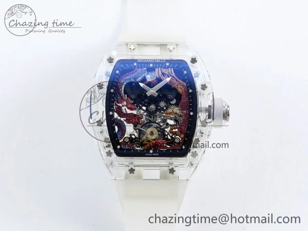 RM57 Transparent Tourbillon RMF Best Edition Red Dragon Eagle Dial on Transparent Rubber Strap NewStyle 9296