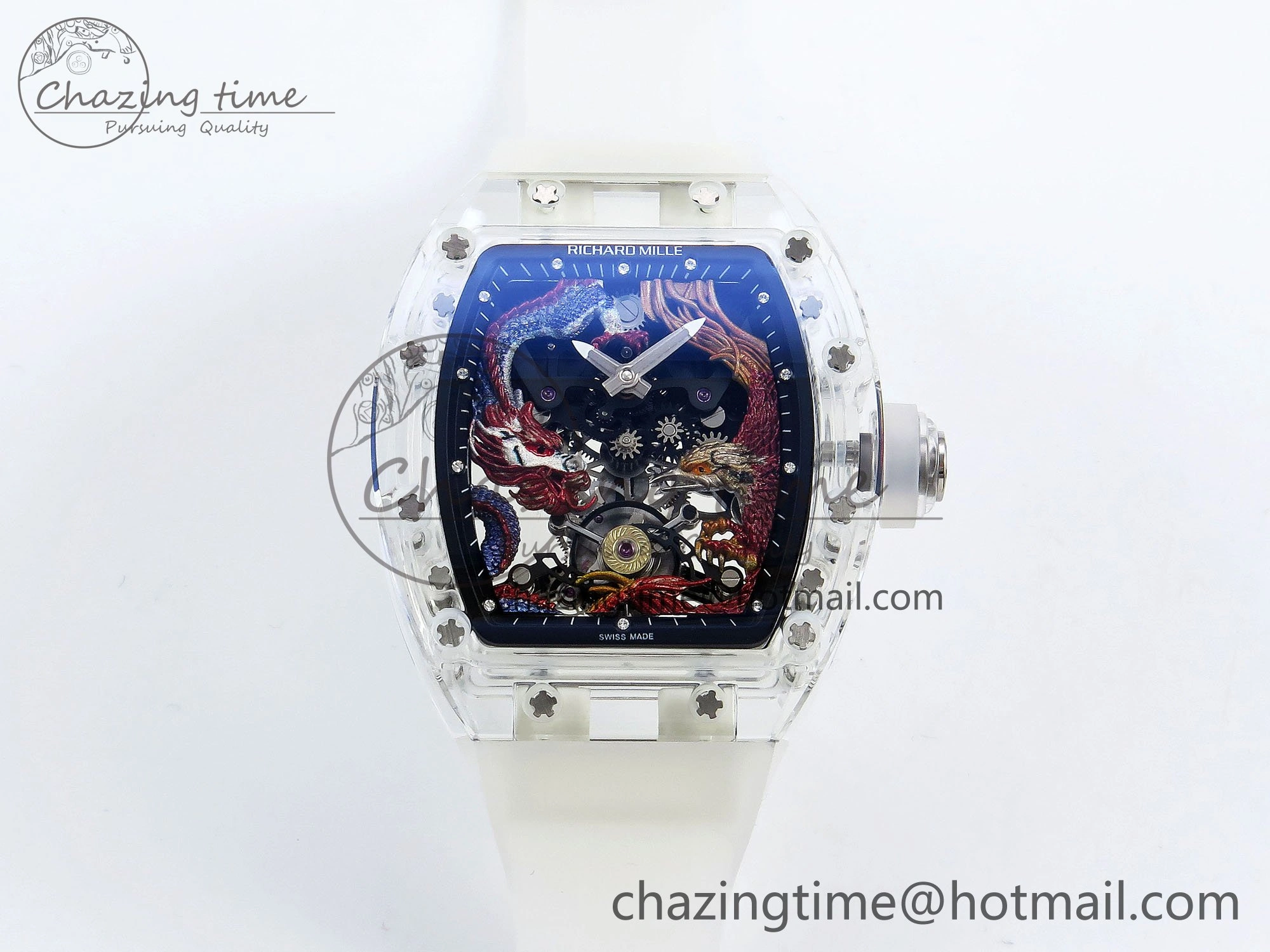 RM57 Transparent Tourbillon RMF Best Edition Red Dragon Eagle Dial on Transparent Rubber Strap NewStyle 9296