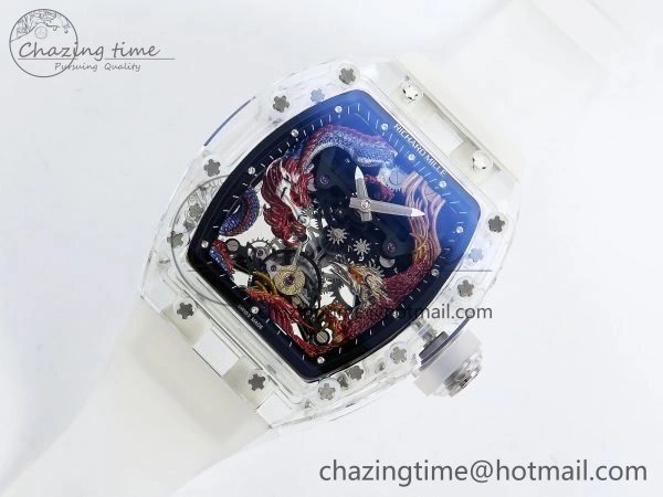 RM57 Transparent Tourbillon RMF Best Edition Red Dragon Eagle Dial on Transparent Rubber Strap NewStyle 9296