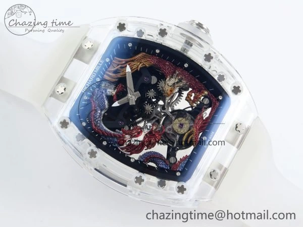 RM57 Transparent Tourbillon RMF Best Edition Red Dragon Eagle Dial on Transparent Rubber Strap NewStyle 9296
