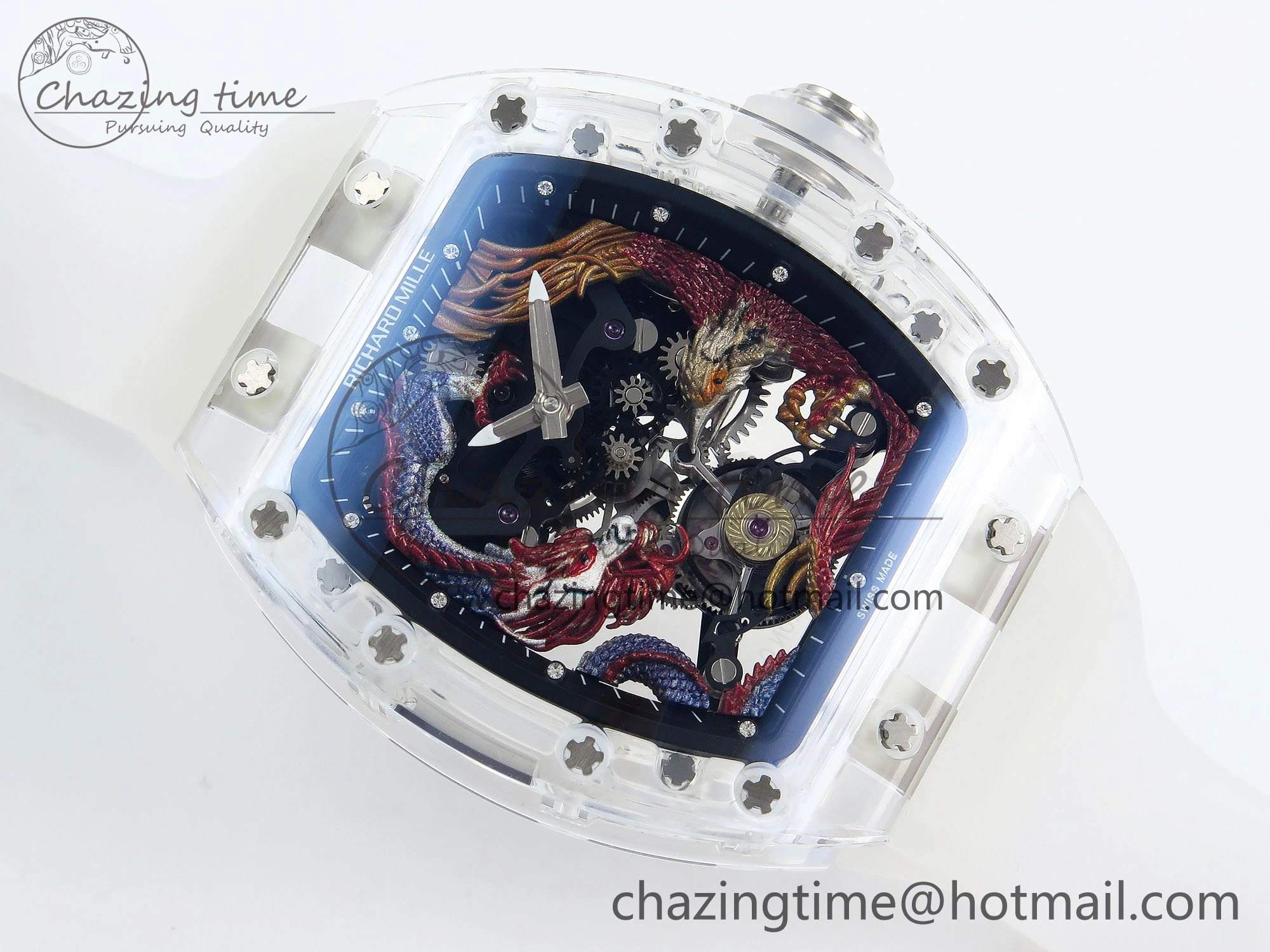 RM57 Transparent Tourbillon RMF Best Edition Red Dragon Eagle Dial on Transparent Rubber Strap NewStyle 9296