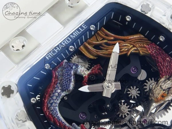 RM57 Transparent Tourbillon RMF Best Edition Red Dragon Eagle Dial on Transparent Rubber Strap NewStyle 9296