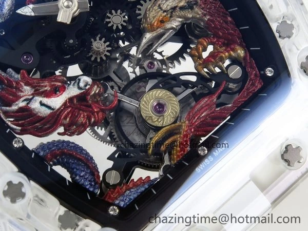 RM57 Transparent Tourbillon RMF Best Edition Red Dragon Eagle Dial on Transparent Rubber Strap NewStyle 9296