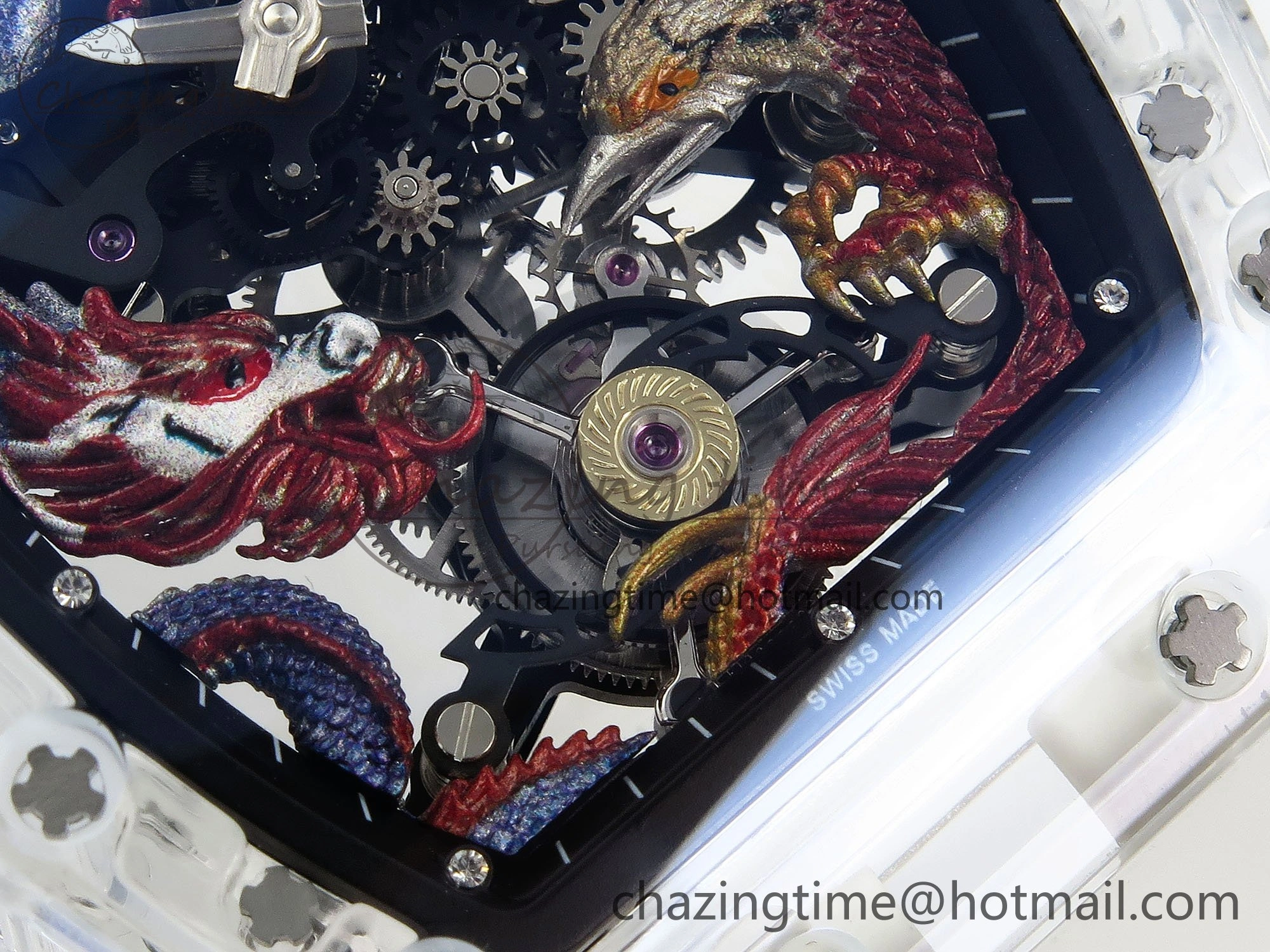 RM57 Transparent Tourbillon RMF Best Edition Red Dragon Eagle Dial on Transparent Rubber Strap NewStyle 9296
