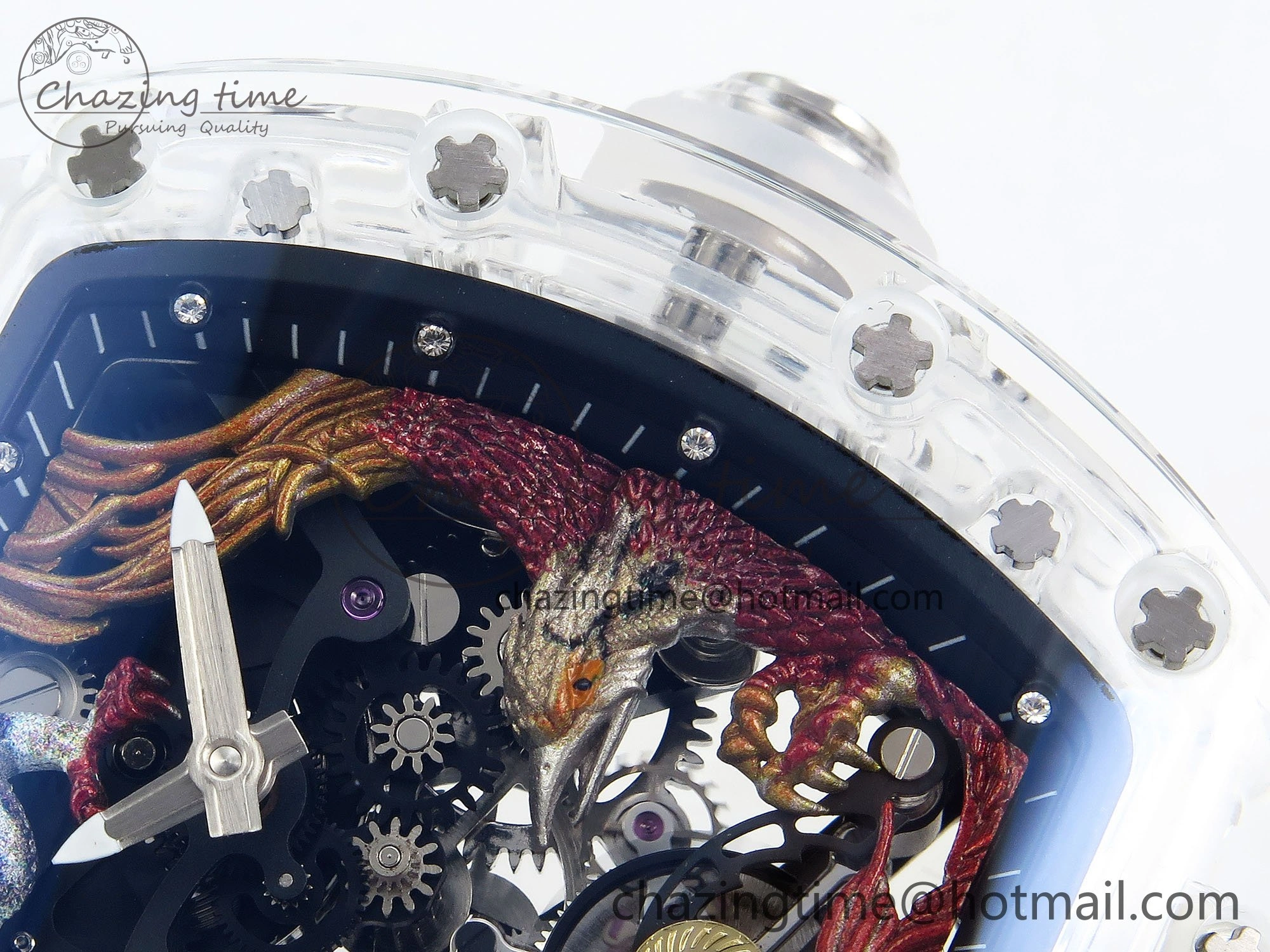 RM57 Transparent Tourbillon RMF Best Edition Red Dragon Eagle Dial on Transparent Rubber Strap NewStyle 9296