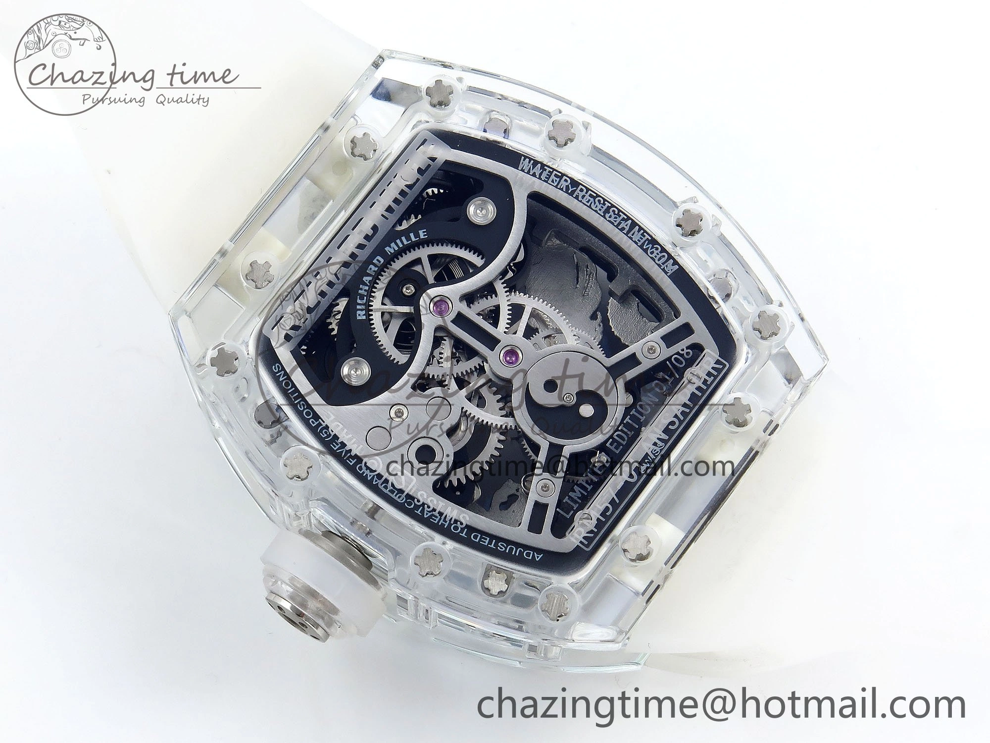 WaterResistant RM57 Transparent Tourbillon RMF Best Edition Silver Dragon Eagle Dial on Transparent Rubber Strap 9295