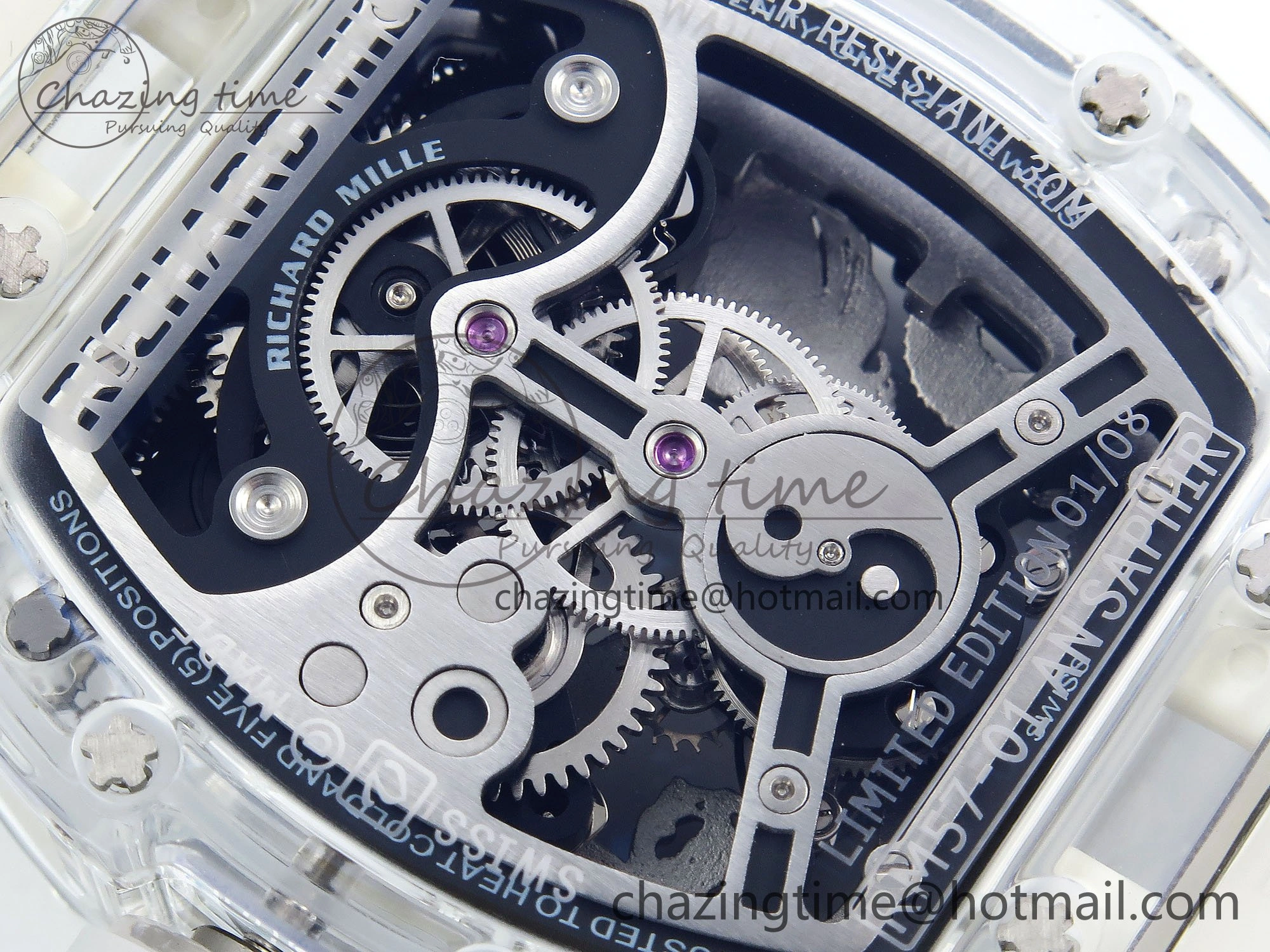 WaterResistant RM57 Transparent Tourbillon RMF Best Edition Silver Dragon Eagle Dial on Transparent Rubber Strap 9295
