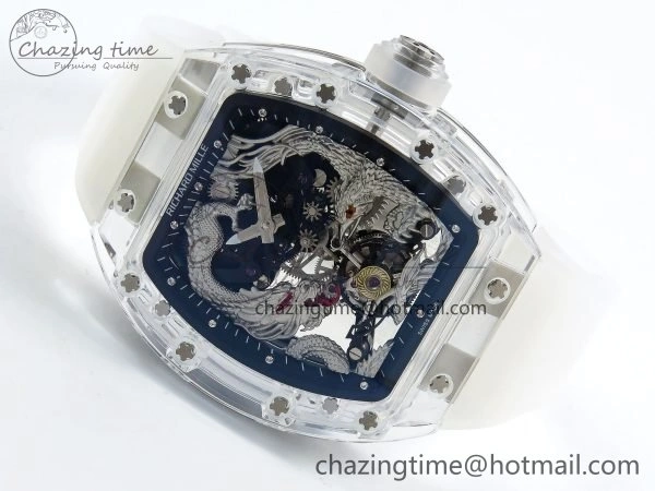 WaterResistant RM57 Transparent Tourbillon RMF Best Edition Silver Dragon Eagle Dial on Transparent Rubber Strap 9295