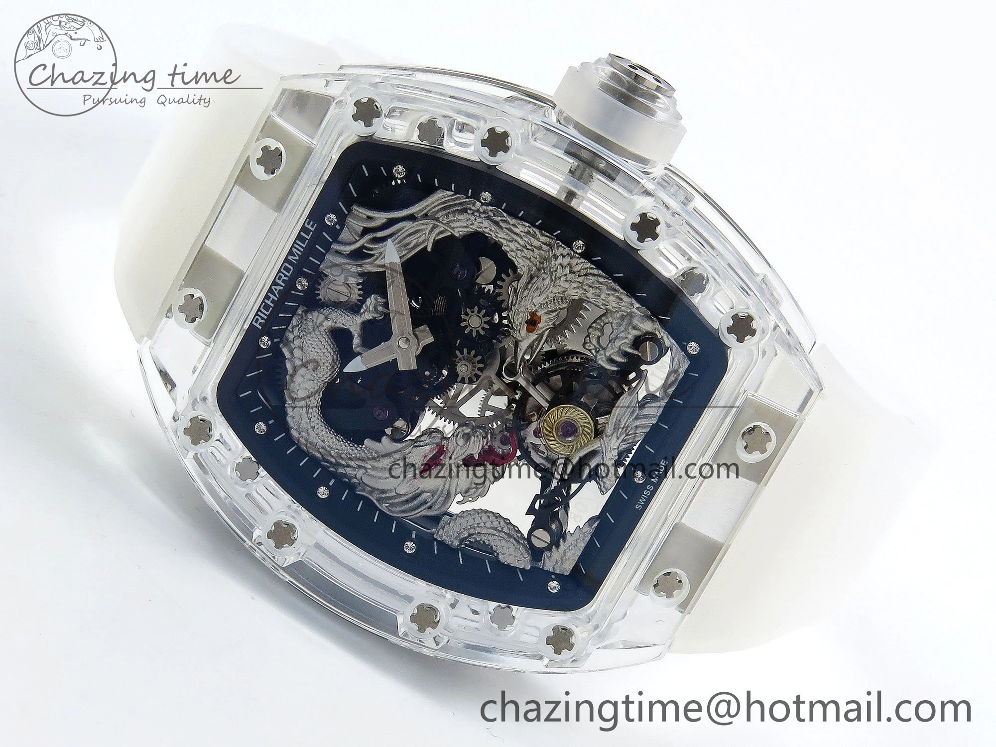WaterResistant RM57 Transparent Tourbillon RMF Best Edition Silver Dragon Eagle Dial on Transparent Rubber Strap 9295