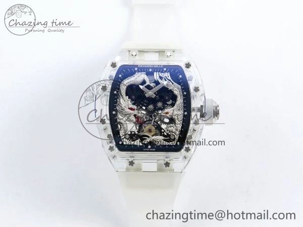 WaterResistant RM57 Transparent Tourbillon RMF Best Edition Silver Dragon Eagle Dial on Transparent Rubber Strap 9295