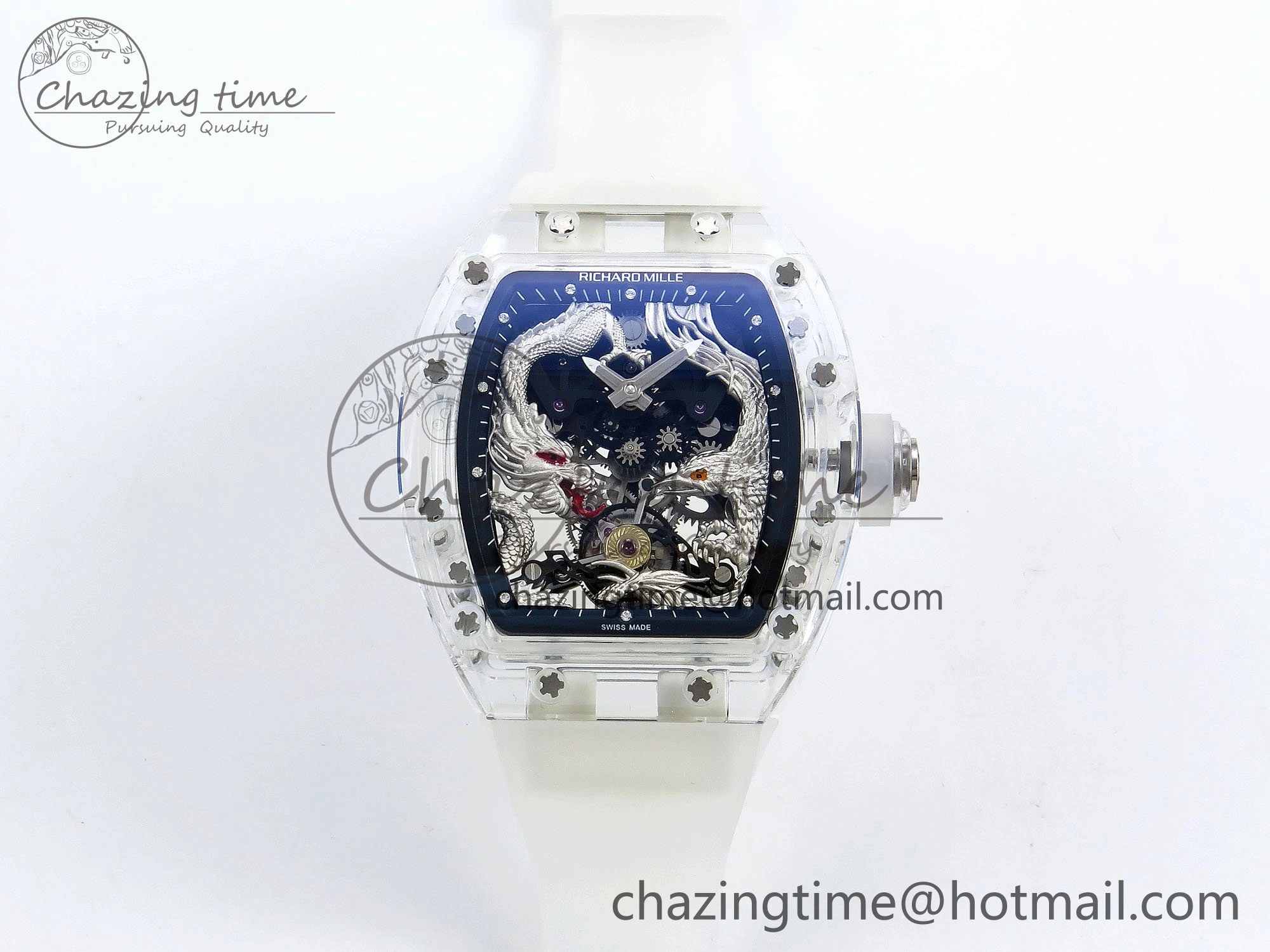 WaterResistant RM57 Transparent Tourbillon RMF Best Edition Silver Dragon Eagle Dial on Transparent Rubber Strap 9295