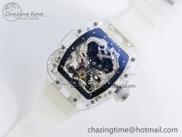 WaterResistant RM57 Transparent Tourbillon RMF Best Edition Silver Dragon Eagle Dial on Transparent Rubber Strap 9295