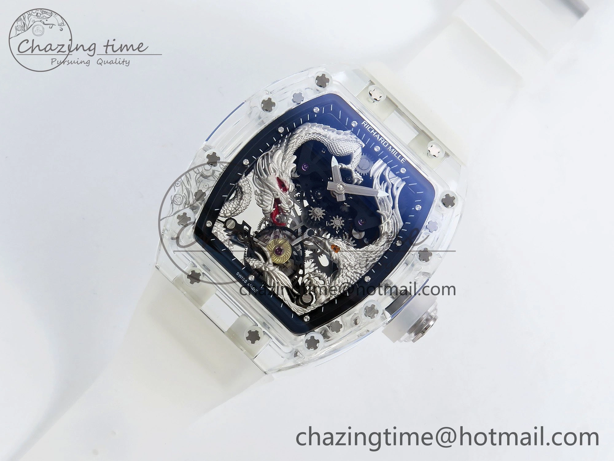 WaterResistant RM57 Transparent Tourbillon RMF Best Edition Silver Dragon Eagle Dial on Transparent Rubber Strap 9295