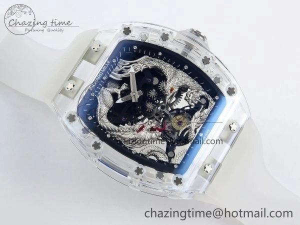 WaterResistant RM57 Transparent Tourbillon RMF Best Edition Silver Dragon Eagle Dial on Transparent Rubber Strap 9295