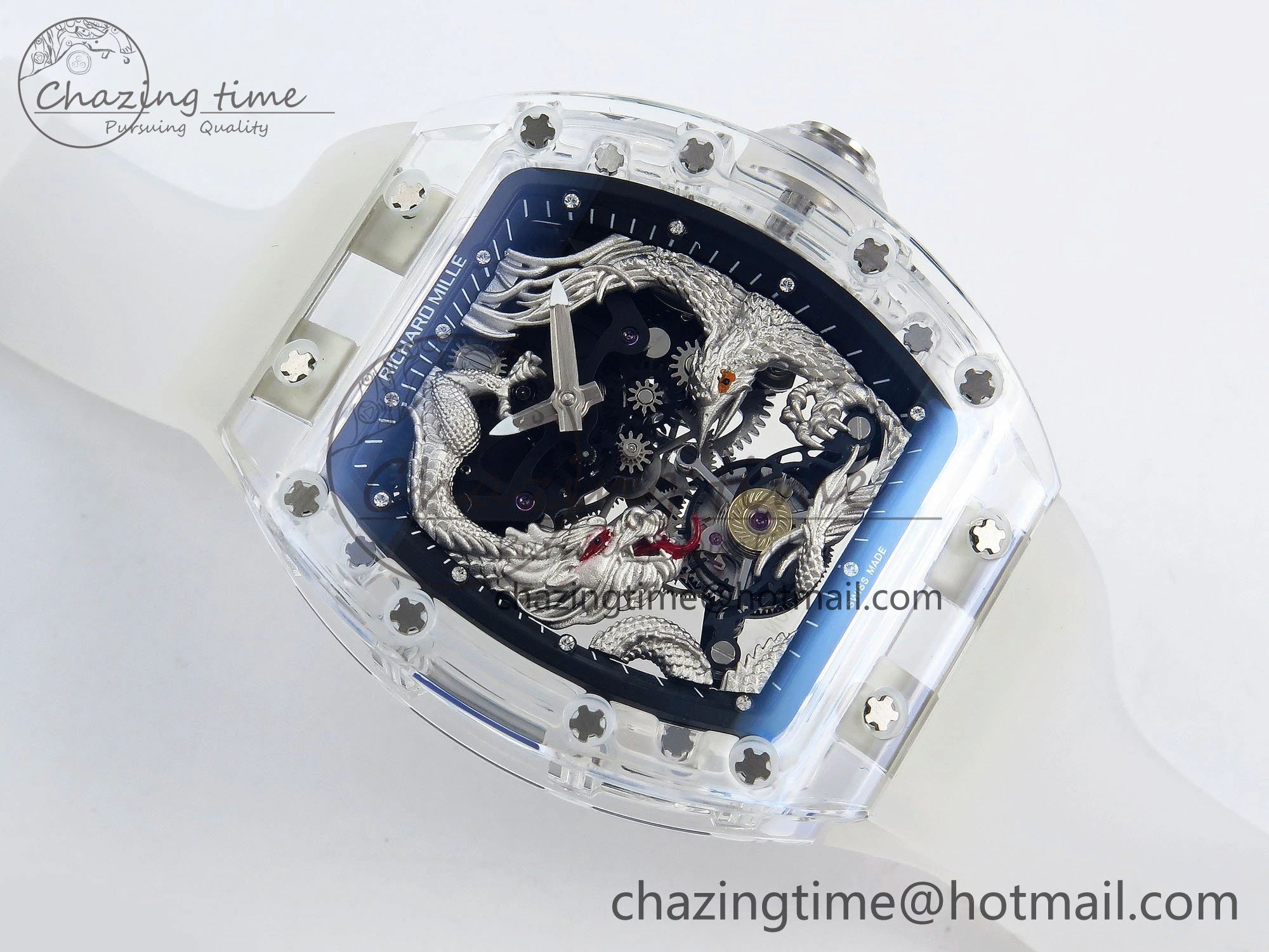 WaterResistant RM57 Transparent Tourbillon RMF Best Edition Silver Dragon Eagle Dial on Transparent Rubber Strap 9295