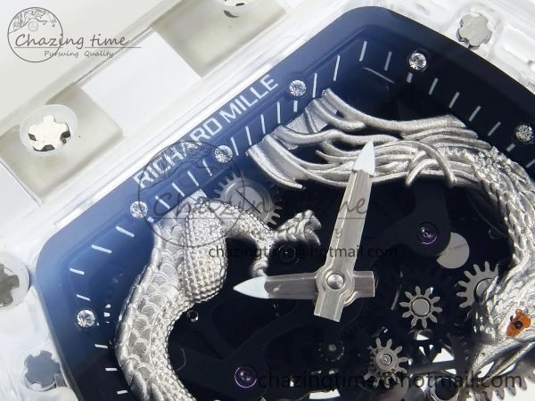 WaterResistant RM57 Transparent Tourbillon RMF Best Edition Silver Dragon Eagle Dial on Transparent Rubber Strap 9295
