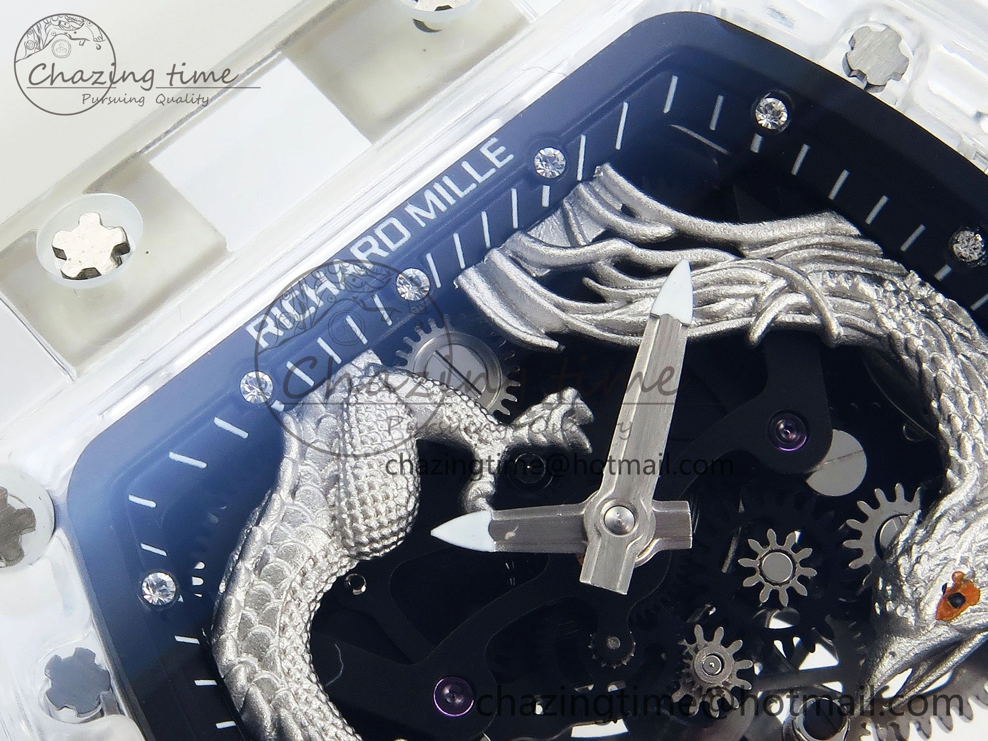 WaterResistant RM57 Transparent Tourbillon RMF Best Edition Silver Dragon Eagle Dial on Transparent Rubber Strap 9295