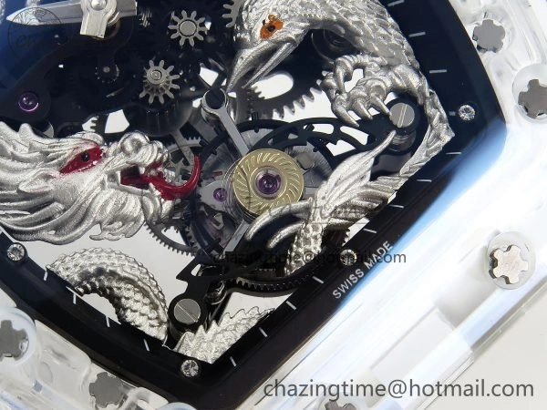 WaterResistant RM57 Transparent Tourbillon RMF Best Edition Silver Dragon Eagle Dial on Transparent Rubber Strap 9295