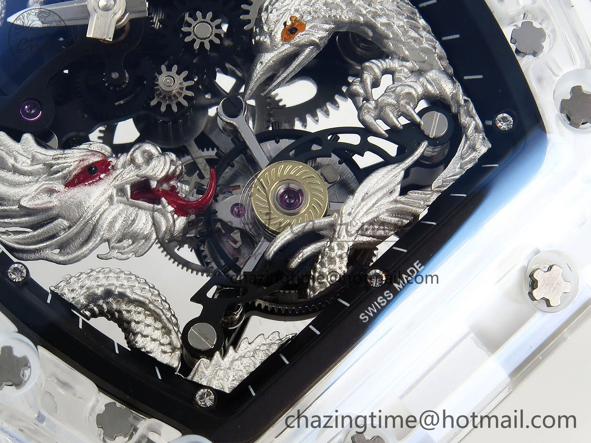 WaterResistant RM57 Transparent Tourbillon RMF Best Edition Silver Dragon Eagle Dial on Transparent Rubber Strap 9295