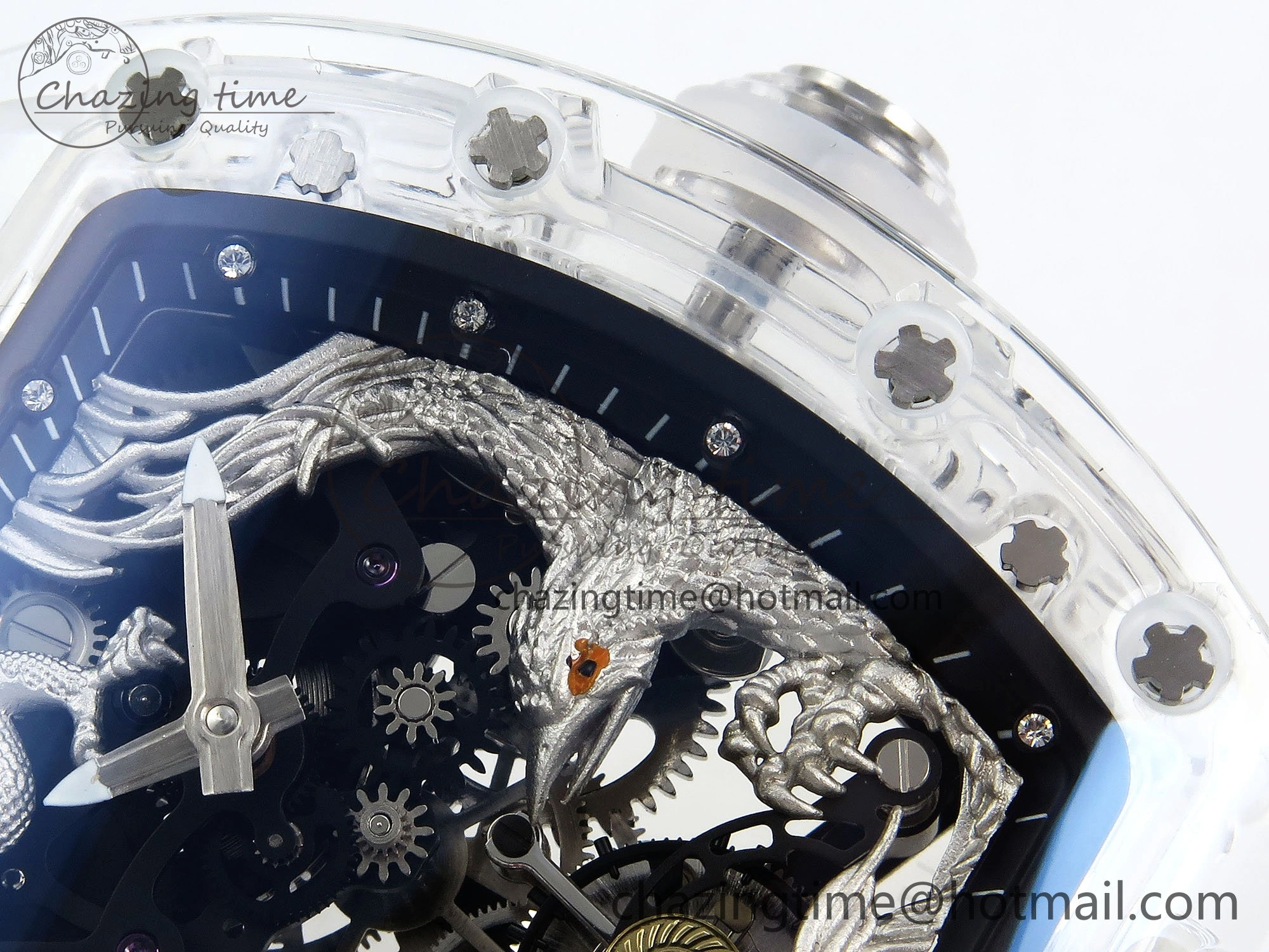 WaterResistant RM57 Transparent Tourbillon RMF Best Edition Silver Dragon Eagle Dial on Transparent Rubber Strap 9295