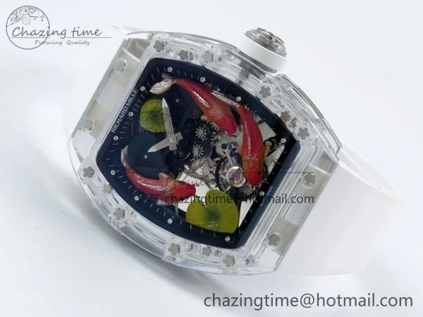 RMS10 Tourbillon Transparent RMF Best Edition Koi Fish Dial on White Rubber Strap Durable 9290