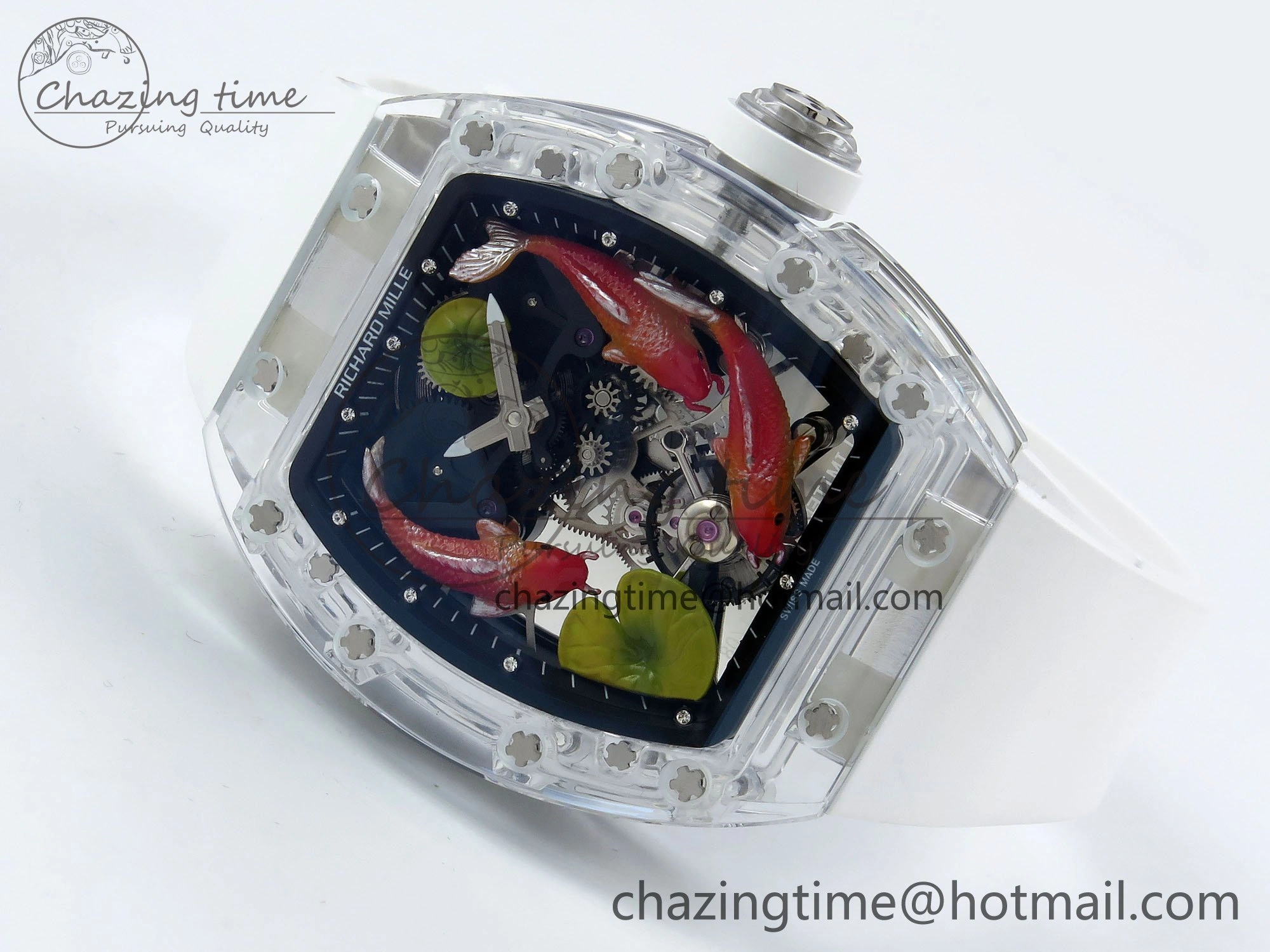 RMS10 Tourbillon Transparent RMF Best Edition Koi Fish Dial on White Rubber Strap Durable 9290