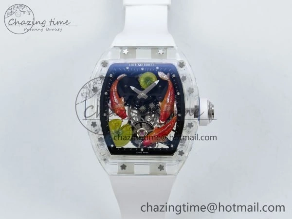 RMS10 Tourbillon Transparent RMF Best Edition Koi Fish Dial on White Rubber Strap Durable 9290