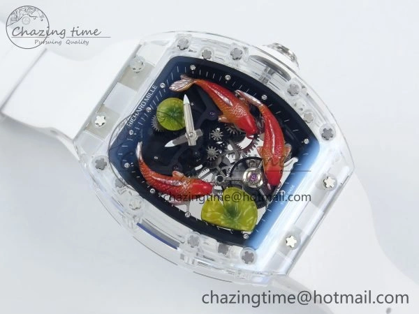 RMS10 Tourbillon Transparent RMF Best Edition Koi Fish Dial on White Rubber Strap Durable 9290