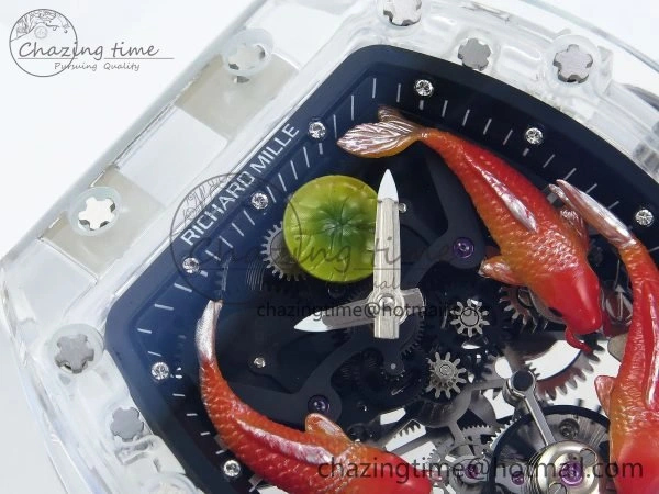 RMS10 Tourbillon Transparent RMF Best Edition Koi Fish Dial on White Rubber Strap Durable 9290