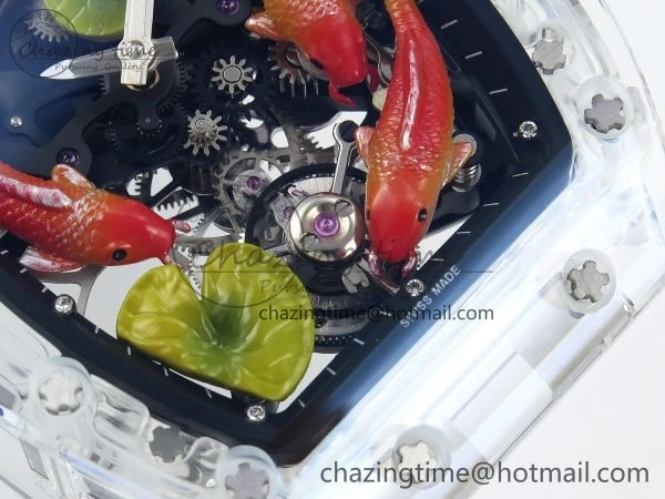 RMS10 Tourbillon Transparent RMF Best Edition Koi Fish Dial on White Rubber Strap Durable 9290