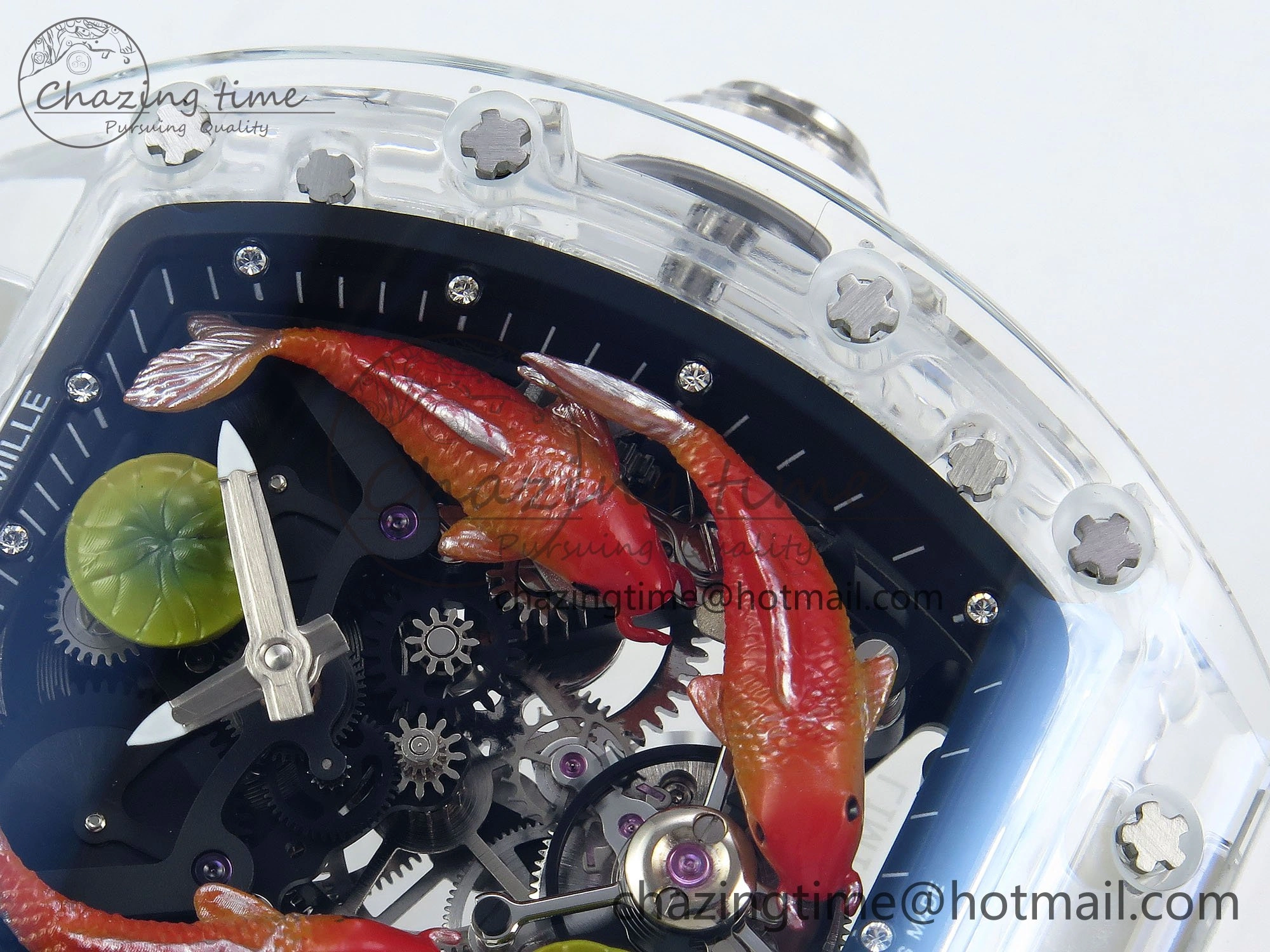 RMS10 Tourbillon Transparent RMF Best Edition Koi Fish Dial on White Rubber Strap Durable 9290