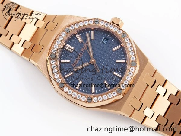 WeatherProof ROYAL OAK 34MM RG BF BEST EDITION BLUE DIAL DIAMONDS BEZEL ON RG BRACELET A 10109