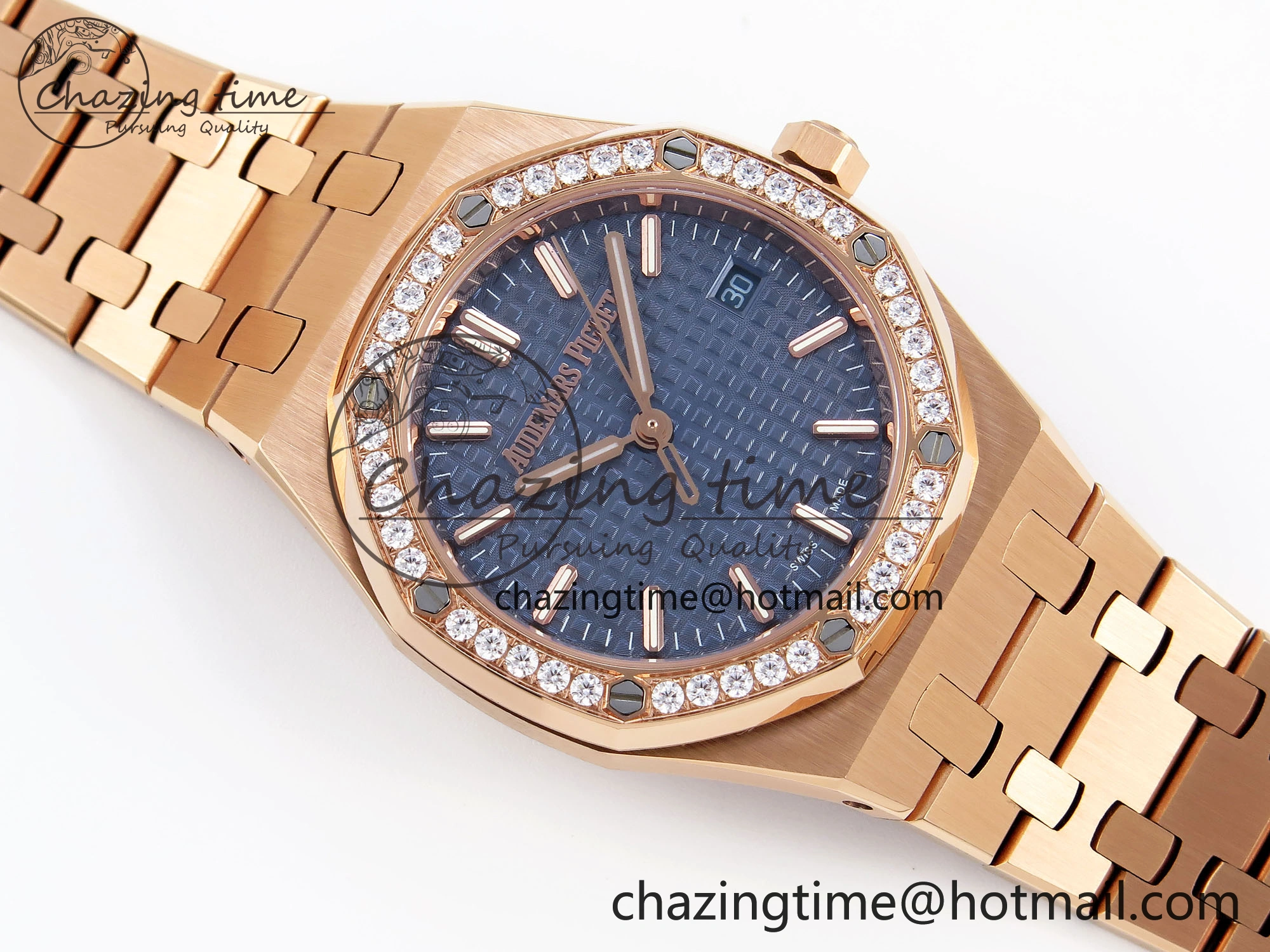 WeatherProof ROYAL OAK 34MM RG BF BEST EDITION BLUE DIAL DIAMONDS BEZEL ON RG BRACELET A 10109