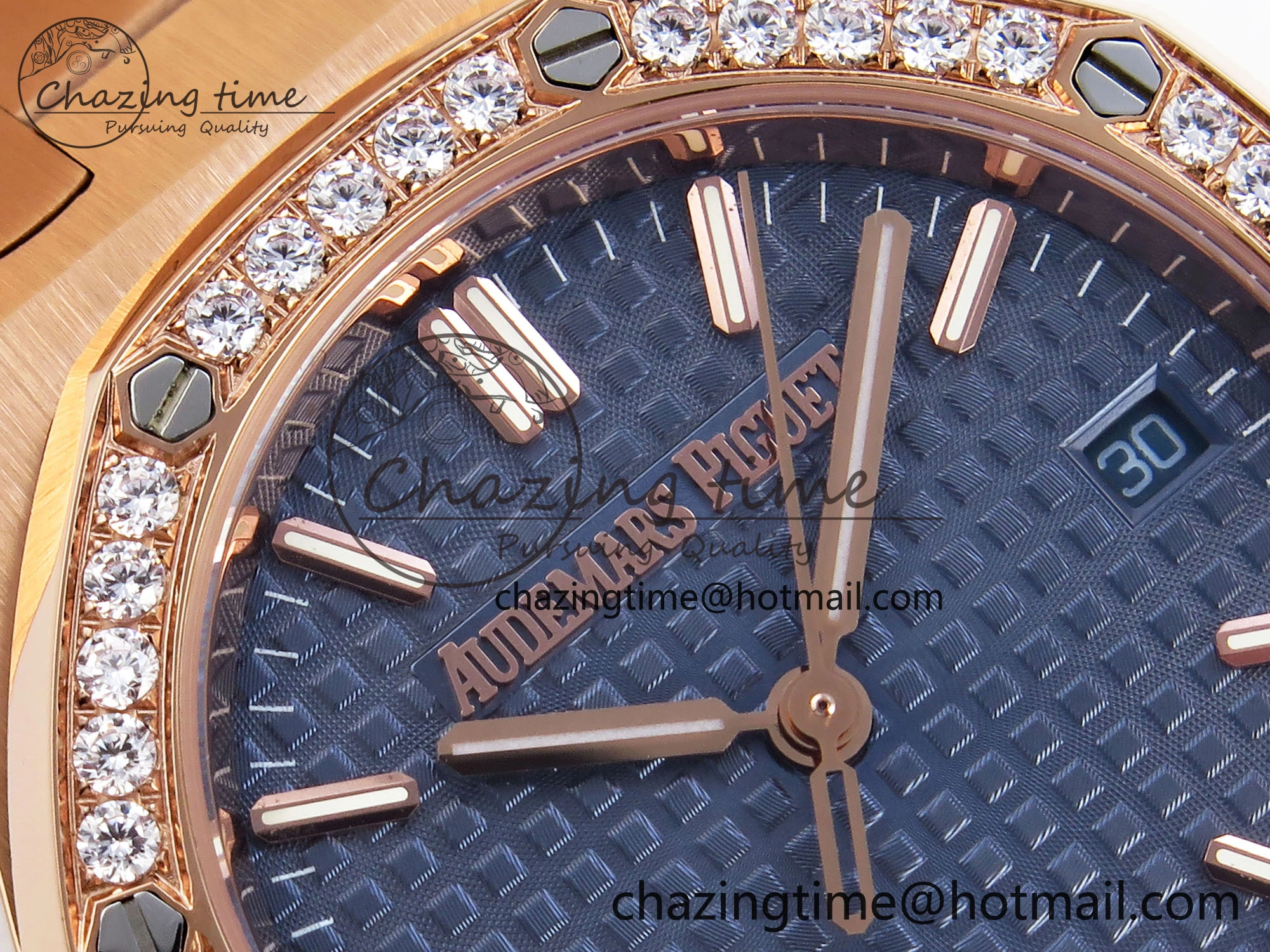 WeatherProof ROYAL OAK 34MM RG BF BEST EDITION BLUE DIAL DIAMONDS BEZEL ON RG BRACELET A 10109