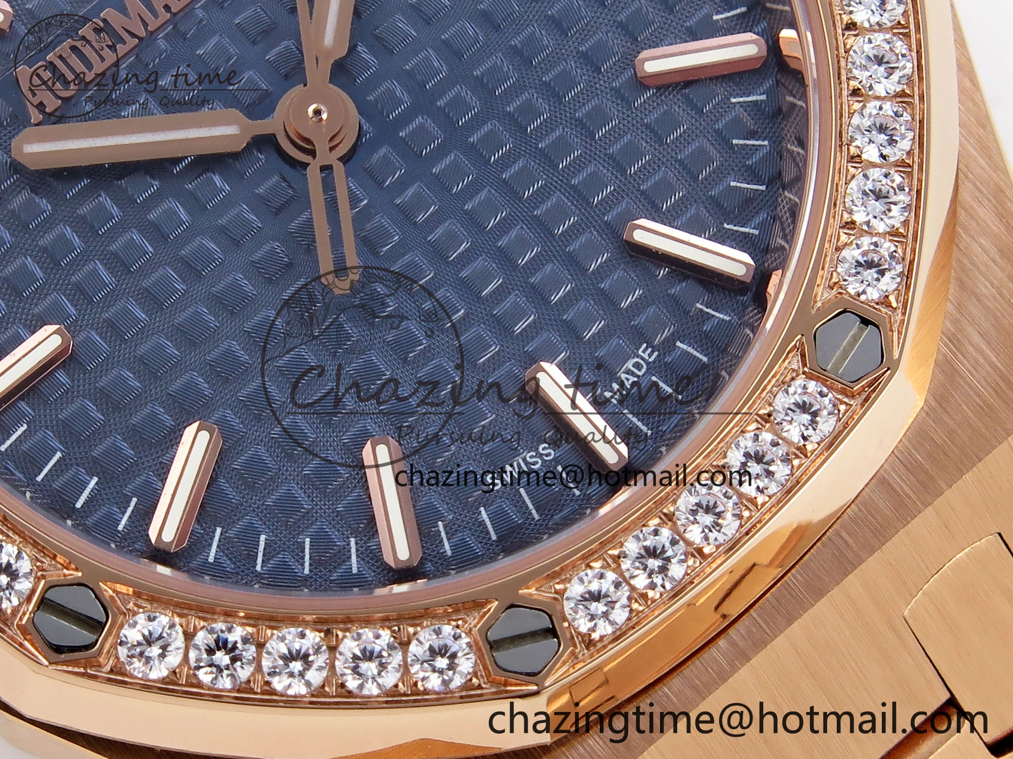 WeatherProof ROYAL OAK 34MM RG BF BEST EDITION BLUE DIAL DIAMONDS BEZEL ON RG BRACELET A 10109