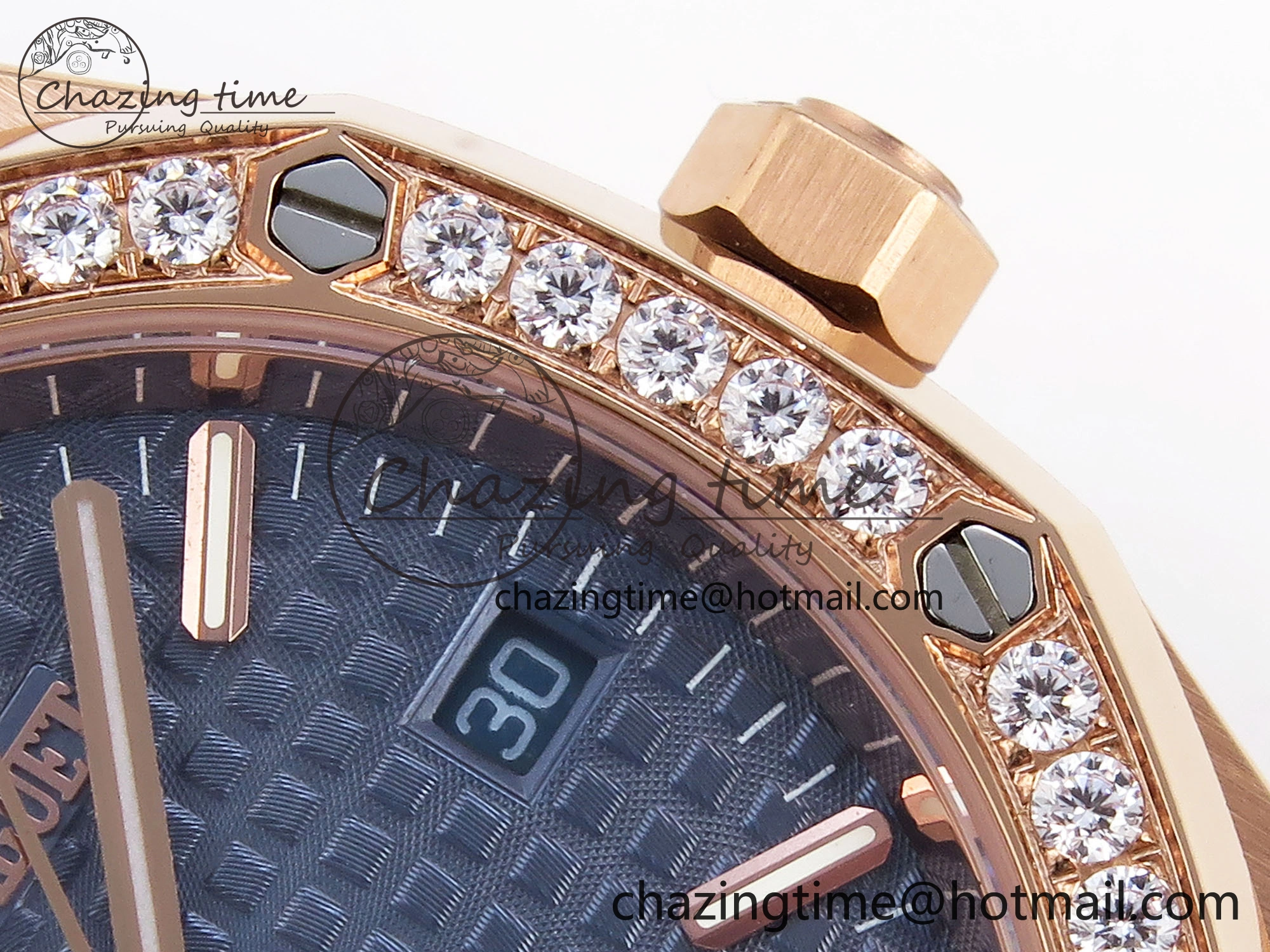 WeatherProof ROYAL OAK 34MM RG BF BEST EDITION BLUE DIAL DIAMONDS BEZEL ON RG BRACELET A 10109
